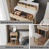 Elecwish Small Makeup Vanity Desk with Lights, Compact Vanity Desk with Adjustable Brightness Mirror for Small Spaces, Dressing Table with Drawers and Storage Shelves IF041, view 3