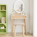 Elecwish Small Makeup Vanity Desk with Lights, Compact Vanity Desk with Adjustable Brightness Mirror for Small Spaces, Dressing Table with Drawers and Storage Shelves IF041, view 5