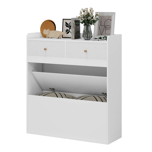 Elecwish Small Storage Cabinet Tall Nightstand for Narrow Space with Drawers Modern White and Skinny Corner Cabinet for Sofa Living Room Couch Bedroom IF164