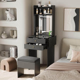 Elecwish Small Vanity Desk Set with 3 Adjustable Lighted Mirror and Storage Chair IF018, view 2