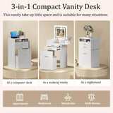 Elecwish Small Vanity Desk Set with Flip-top Mirror and Lights White Integrated 3 in 1 Makeup Vanities Set for Compact Space Mini Dressing Table with Fold-up Panel and Storage Chair for Bedroom IF120, view 2