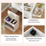 Elecwish Small Vanity Desk Set with Flip-top Mirror and Lights White Integrated 3 in 1 Makeup Vanities Set for Compact Space Mini Dressing Table with Fold-up Panel and Storage Chair for Bedroom IF120, view 3