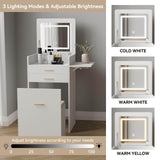 Elecwish Small Vanity Desk Set with Flip-top Mirror and Lights White Integrated 3 in 1 Makeup Vanities Set for Compact Space Mini Dressing Table with Fold-up Panel and Storage Chair for Bedroom IF120, view 4