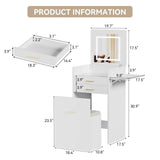 Elecwish Small Vanity Desk Set with Flip-top Mirror and Lights White Integrated 3 in 1 Makeup Vanities Set for Compact Space Mini Dressing Table with Fold-up Panel and Storage Chair for Bedroom IF120, view 6