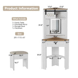 Elecwish Small Makeup Vanity Desk Set with Mirror and Lights Corner Makeup Vanity Set with Drawers for Compact Space Farmhouse White Make up Dressing Table with Storage Stool for Bedroom IF056, view 5
