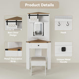 Elecwish Small Makeup Vanity Desk Set with Mirror and Lights Corner Makeup Vanity Set with Drawers for Compact Space Farmhouse White Make up Dressing Table with Storage Stool for Bedroom IF056, view 6