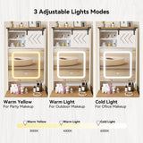 Elecwish Farmhouse Small Vanity Desk Set with Mirror Cabinet Compact Makeup Vanities Set with 3 Adjustable Lights and Storage Chair for Compact Space, Gray Dressing Table with Fold-up Panel IF049, view 2