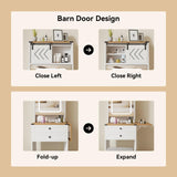 Elecwish Farmhouse Small Vanity Desk Set with Mirror Cabinet Compact Makeup Vanities Set with 3 Adjustable Lights and Storage Chair for Compact Space, Gray Dressing Table with Fold-up Panel IF049, view 3