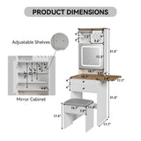 Elecwish Farmhouse Small Vanity Desk Set with Mirror Cabinet Compact Makeup Vanities Set with 3 Adjustable Lights and Storage Chair for Compact Space, Gray Dressing Table with Fold-up Panel IF049, view 5