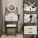 Elecwish Small Vanity Desk with Mirror and Lights Compact Makeup Vanity Set with Drawers for Bedroom Mini White Modern Dressing Table with Stool IF095, view 2