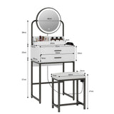 Elecwish Small Vanity Desk with Mirror and Lights Compact Makeup Vanity Set with Drawers for Bedroom Mini White Modern Dressing Table with Stool IF095, view 4