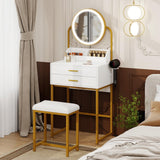 Elecwish Small Vanity Desk with Mirror and Lights Compact Makeup Vanity Set with Drawers for Bedroom Mini White Modern Dressing Table with Stool IF095, view 5