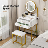 Elecwish Small Vanity Desk with Mirror and Lights Compact Makeup Vanity Set with Drawers for Bedroom Mini White Modern Dressing Table with Stool IF095, view 6