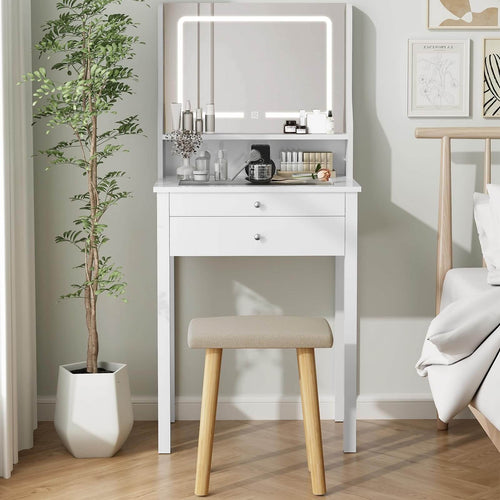 Elecwish Small Makeup Vanity with Mirror and Lights Glass Table Top IF055