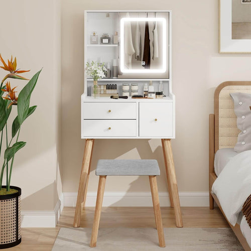 Elecwish Small Makeup Vanity Set with Square Mirror and Shelf IF086