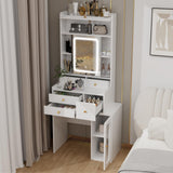 Elecwish Small Vanity Desk with Sliding Mirror and Lights White Makeup Vanities Set with Drawers Compact Dressing Table with Cabinet and Adjustable Shelves for Bedroom IF099, view 2