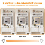 Elecwish Small Vanity Desk with Sliding Mirror and Lights White Makeup Vanities Set with Drawers Compact Dressing Table with Cabinet and Adjustable Shelves for Bedroom IF099, view 4