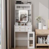 Elecwish Small Vanity Desk with Sliding Mirror and Lights White Makeup Vanities Set with Drawers Compact Dressing Table with Cabinet and Adjustable Shelves for Bedroom IF099, view 6