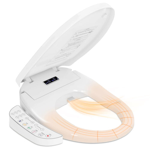 Elecwish Smart Heated Toilet Seat for Short V-Shaped Toilets – Bidet Warm Water Wash, Self-Cleaning Nozzle, Warm Air Dryer, Deodorizer, Soft-Close Lid, LED Night Light & Touch Panel, Easy Install AS041