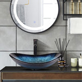 Elecwish Stylish Oval Glass Basin Ocean-Blue & Silver Green GB0005, view 2