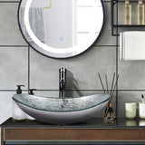 Elecwish Stylish Oval Glass Basin Ocean-Blue & Silver Green GB0005, view 3