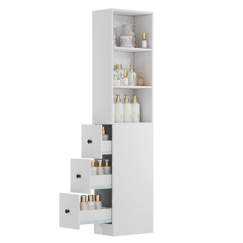 Elecwish Tall Slim Bathroom Storage Cabinet with 3 Adjustable Shelves Free Standing Space Saver Cabinet with 3 Drawers for Living Room, Kitchen, White