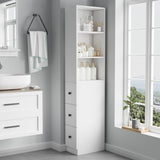 Elecwish Tall Slim Bathroom Storage Cabinet with 3 Adjustable Shelves Free Standing Space Saver Cabinet with 3 Drawers for Living Room, Kitchen, White, view 2