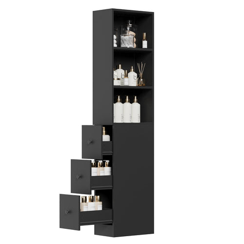 Elecwish Tall Narrow Free Standing Bathroom Storage Cabinet with 3-Level Adjustable Shelves Home - Space Saver for Living Room Kitchen - Classic Black IF122