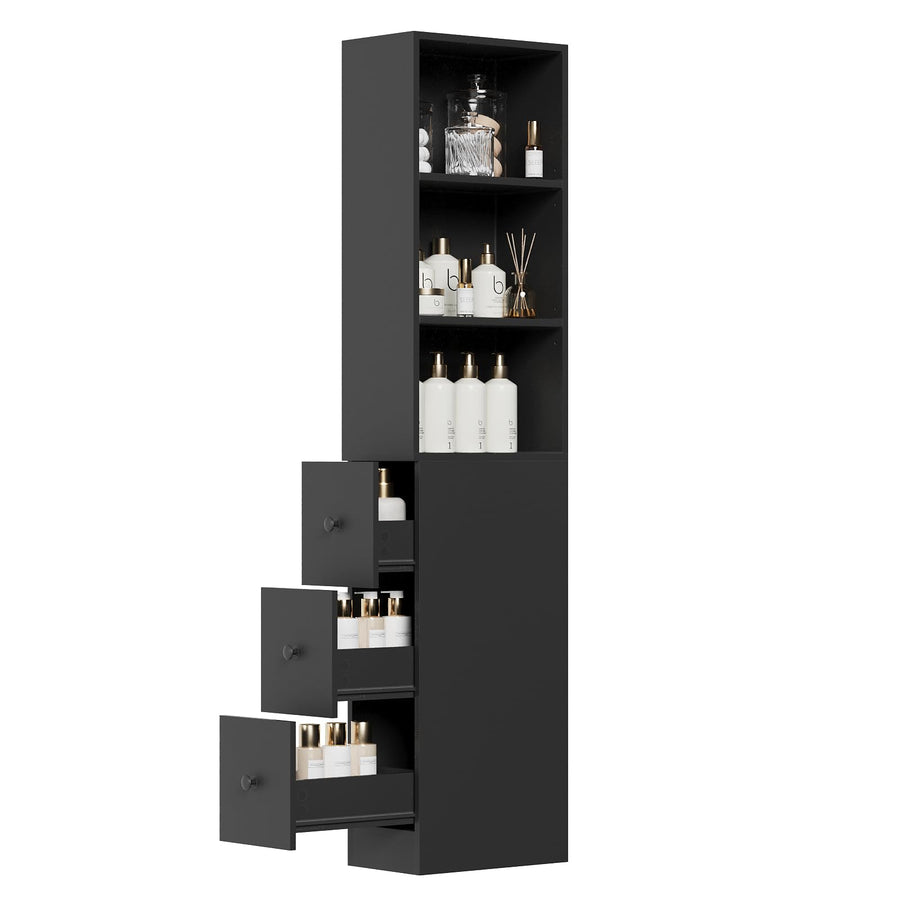 Elecwish Tall Narrow Free Standing Bathroom Storage Cabinet with 3-Level Adjustable Shelves Home - Space Saver for Living Room Kitchen - Classic Black IF122