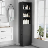 Elecwish Tall Narrow Free Standing Bathroom Storage Cabinet with 3-Level Adjustable Shelves Home - Space Saver for Living Room Kitchen - Classic Black IF122, view 2