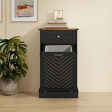 Elecwish Tilt-Out Laundry Hamper Cabinet, 10 Gallon Herringbone Trash Can Cabinet with Drawer, Hidden Garbage Can Cabinets, Free Standing for Bathroom & Kitchen, view 2