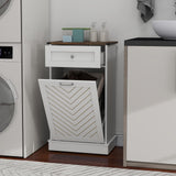 Elecwish Tilt-Out Laundry Hamper Cabinet, 10 Gallon Herringbone Trash Can Cabinet with Drawer, Hidden Garbage Can Cabinets, Free Standing for Bathroom & Kitchen, view 4