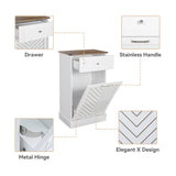 Elecwish Tilt-Out Laundry Hamper Cabinet, 10 Gallon Herringbone Trash Can Cabinet with Drawer, Hidden Garbage Can Cabinets, Free Standing for Bathroom & Kitchen, view 5