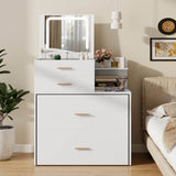 Elecwish Vanity Desk with Flip Top Mirror and Lights White 3 in 1 Night Stand Make up Vanities Set for Women Dressing Table for Bedroom with Storage Stool IF162, view 2