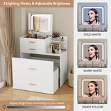 Elecwish Vanity Desk with Flip Top Mirror and Lights White 3 in 1 Night Stand Make up Vanities Set for Women Dressing Table for Bedroom with Storage Stool IF162, view 4