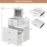 Elecwish Vanity Desk with Flip Top Mirror and Lights White 3 in 1 Night Stand Make up Vanities Set for Women Dressing Table for Bedroom with Storage Stool IF162, view 5