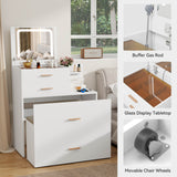 Elecwish Vanity Desk with Flip Top Mirror and Lights White 3 in 1 Night Stand Make up Vanities Set for Women Dressing Table for Bedroom with Storage Stool IF162, view 6