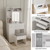 Elecwish Vanity Desk with Mirror and Lights White Makeup Vanity Set with Storage Chair Dressing Table with Drawer and Fold-up Panel for Bedroom IF090, view 2