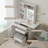 Elecwish Vanity Desk with Mirror and Lights White Makeup Vanity Set with Storage Chair Dressing Table with Drawer and Fold-up Panel for Bedroom IF090, view 3