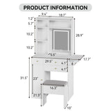 Elecwish Vanity Desk with Mirror and Lights White Makeup Vanity Set with Storage Chair Dressing Table with Drawer and Fold-up Panel for Bedroom IF090, view 4