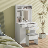 Elecwish Vanity Desk with Mirror and Lights White Makeup Vanity Set with Storage Chair Dressing Table with Drawer and Fold-up Panel for Bedroom IF090, view 6