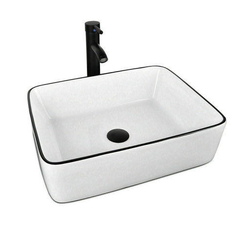 Elecwish White Rectangular Ceramic Vessel Sink HW1125