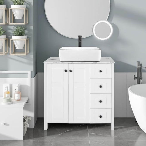 Elecwish Wood White 32-Inch Bathroom Vanity Without Mirror-BA024