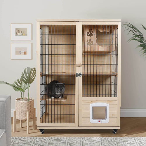 Elecwish Wooden Cat House with Scratching Post PF0506