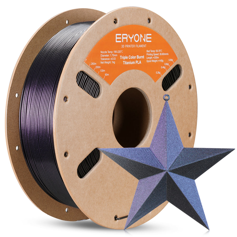 Eryone 3D Printer Filament, PLA Burnt Titanium Triple Color Filament - 1.75mm±0.03mm (1kg)