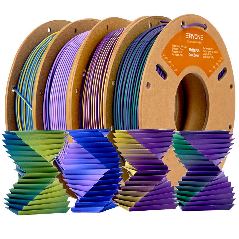 Eryone 3D Printer Filament, PLA Matte Dual-Color Filament,1.75mm±0.03mm(250g),Total 4 Rolls