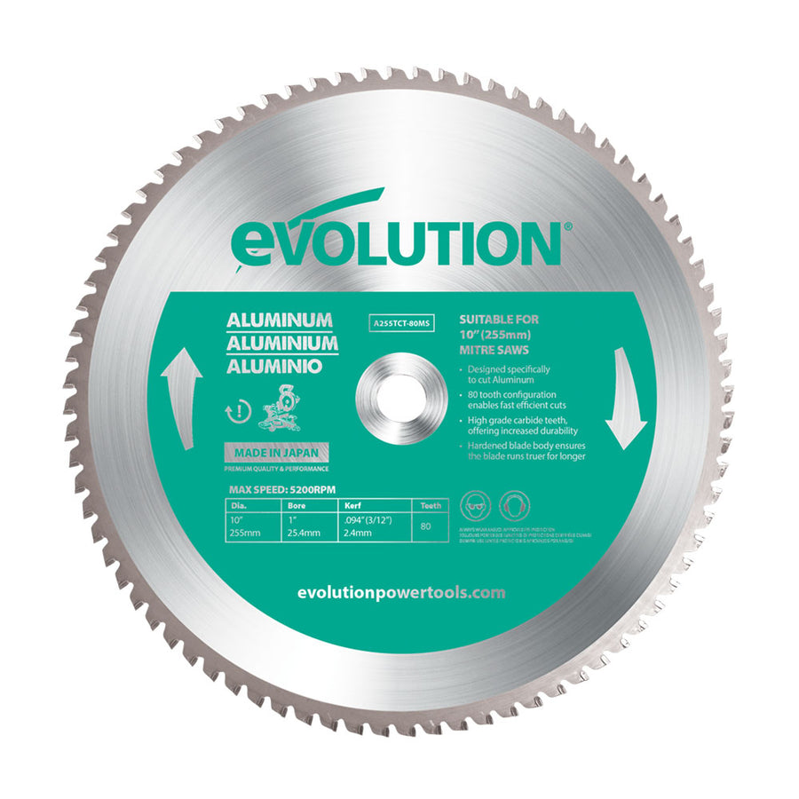 Evolution Power Tools Evolution 10BLADEAL | 10 in. | 80T | 1 in. Arbor | Aluminum and Non-Ferrous Metal TCT Blade