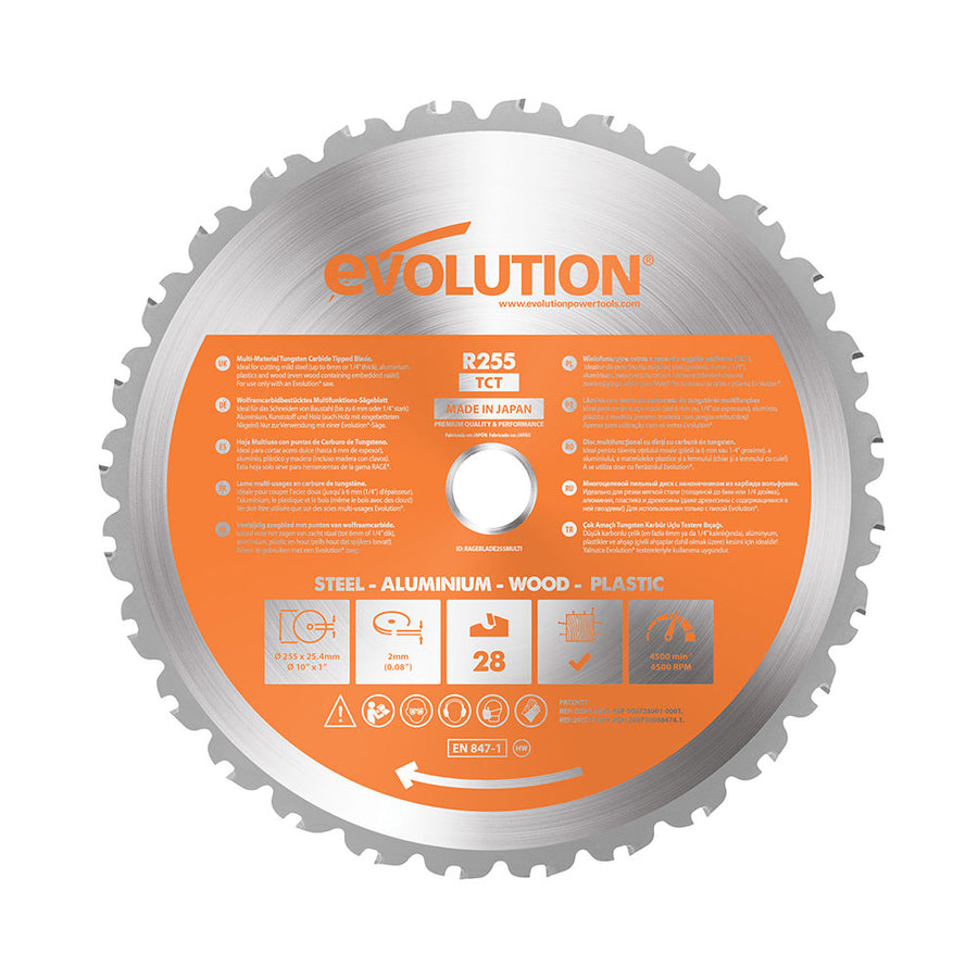 Evolution Power Tools Evolution RAGE255BLADE | 10 in. | 28T | 1 in. Arbor | Multi-Material TCT Blade