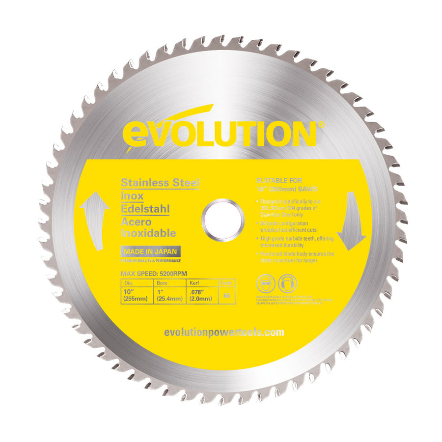 Evolution Power Tools Evolution 10BLADESSN | 10 in. | 66T | 1 in. Arbor | Stainless Steel TCT Blade