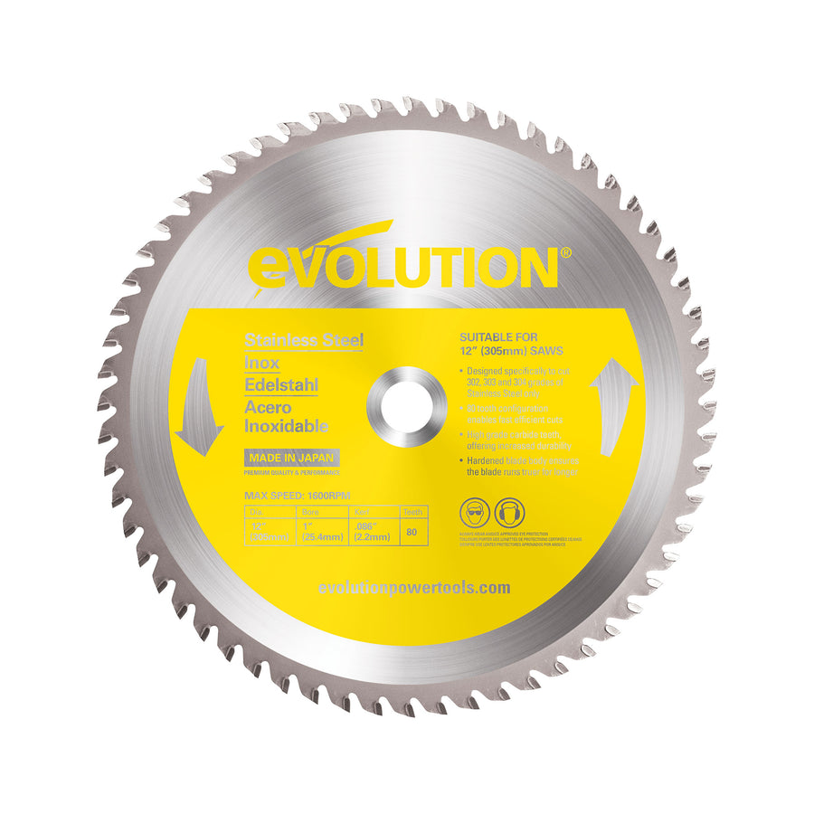Evolution Power Tools Evolution 12BLADESSN | 12 in. | 80T | 1 in. Arbor | Stainless Steel TCT Blade